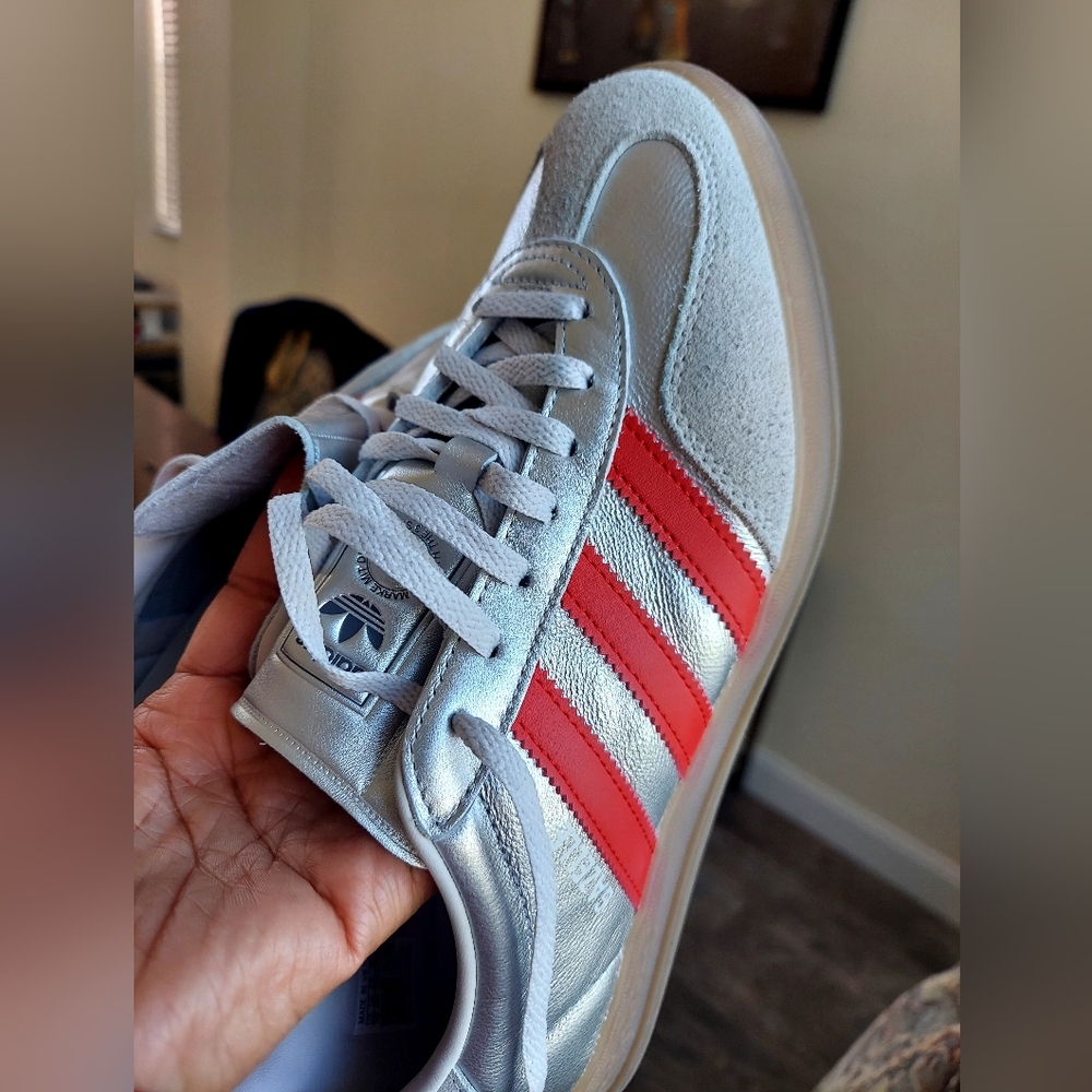 Adidas Metallic Silver with Bold Red Stripes Sneakers